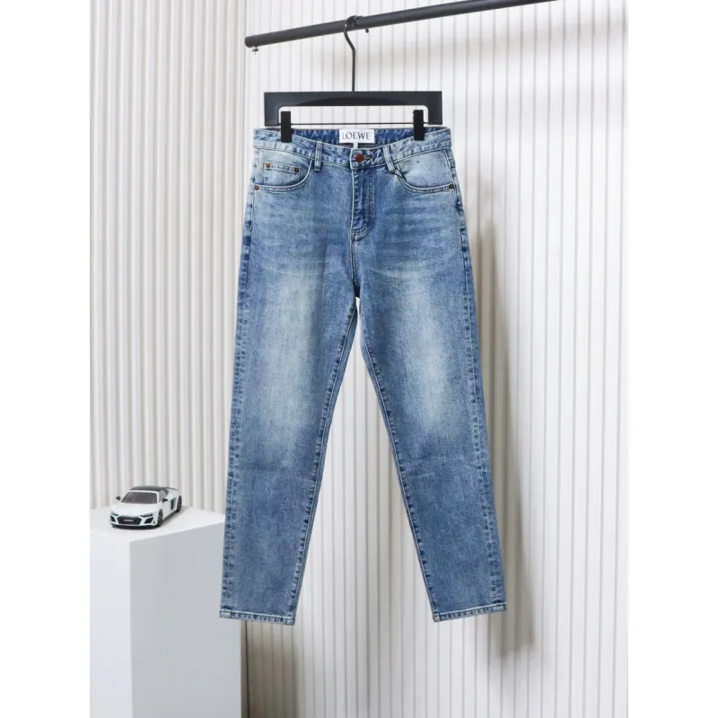 Loewe Jeans With Flame Embroidery And Logo On The Back Blue