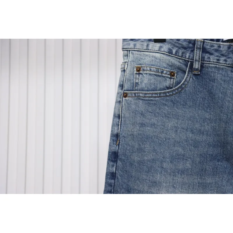 Loewe Jeans With Flame Embroidery And Logo On The Back Blue