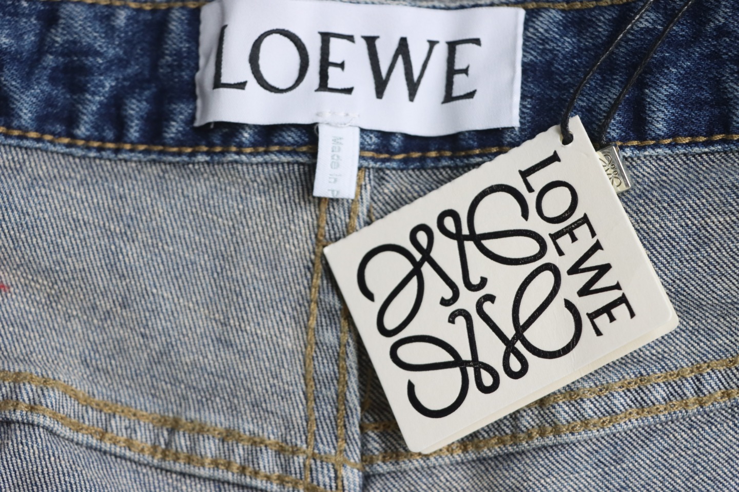 Loewe Jeans With Flame Embroidery And Logo On The Back Blue