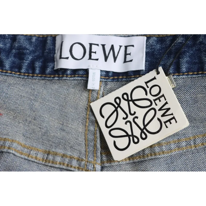 Loewe Jeans With Flame Embroidery And Logo On The Back Blue
