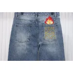 Loewe Jeans With Flame Embroidery And Logo On The Back Blue