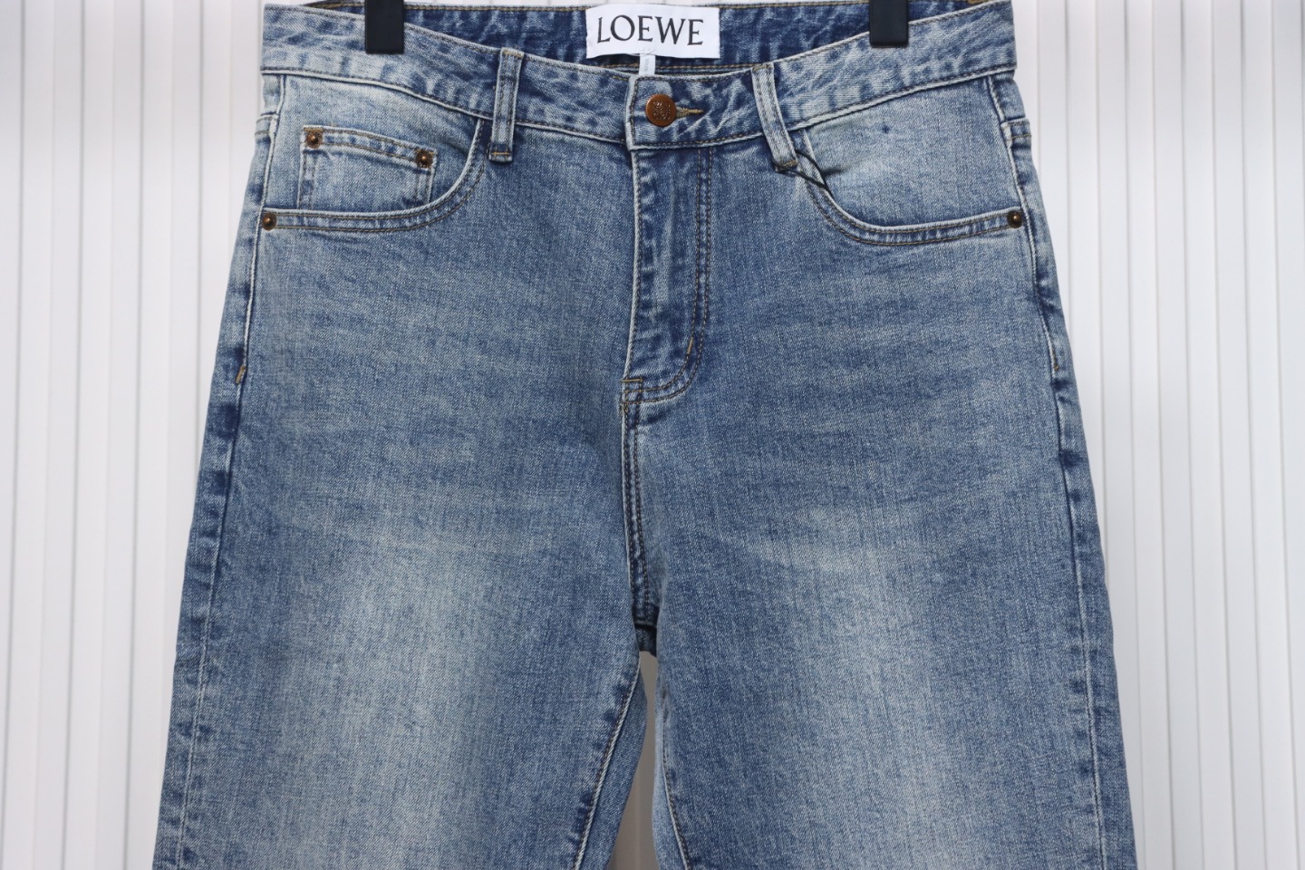 Loewe Jeans With Flame Embroidery And Logo On The Back Blue