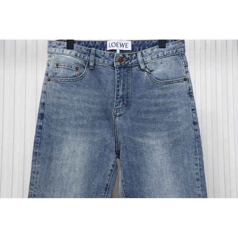 Loewe Jeans With Flame Embroidery And Logo On The Back Blue