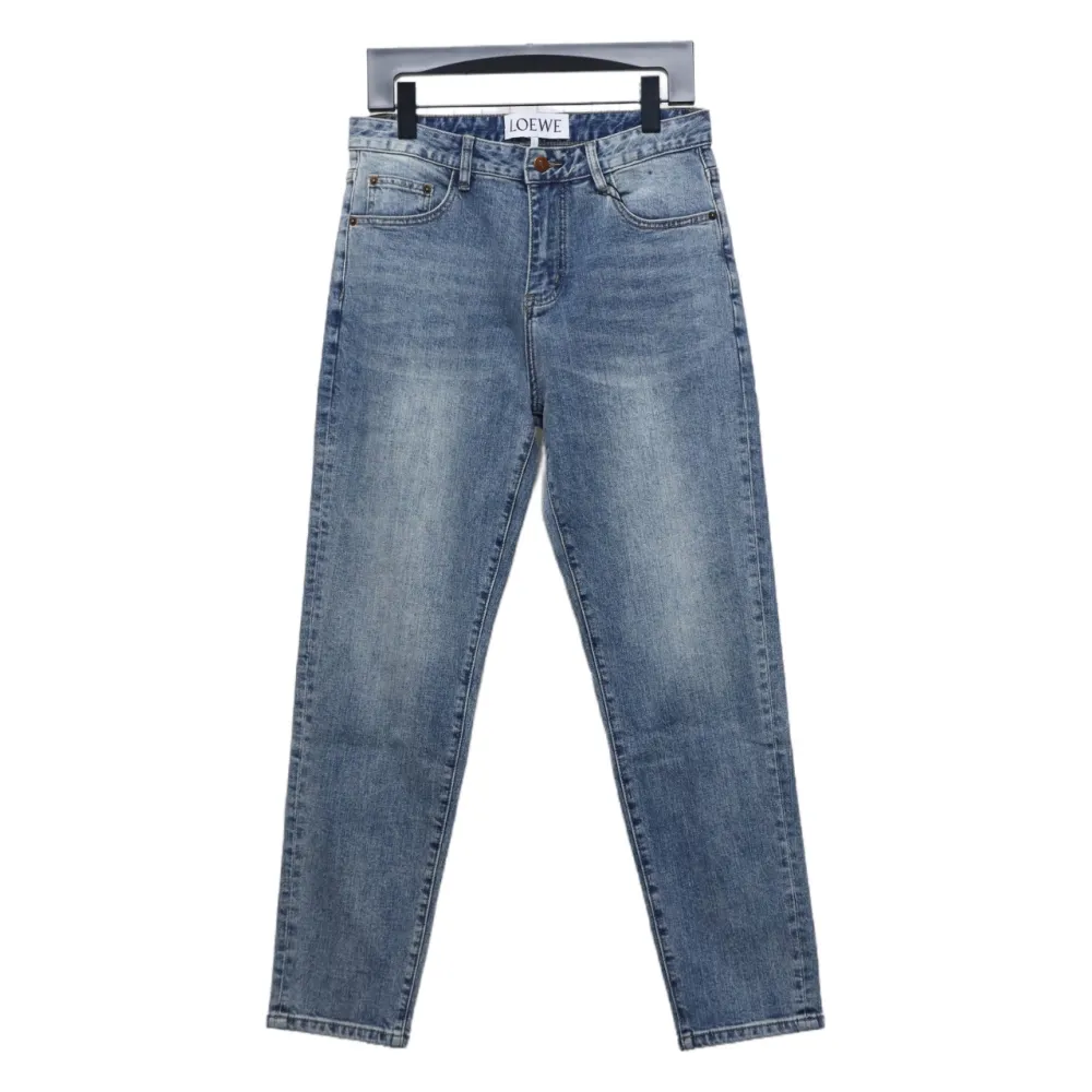 Loewe Jeans With Flame Embroidery And Logo On The Back Blue