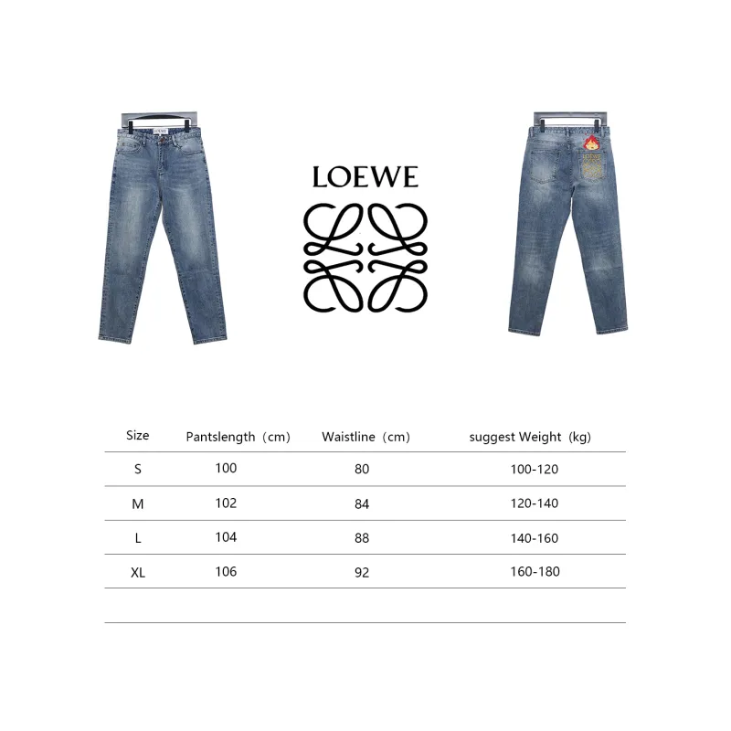 Loewe Jeans With Flame Embroidery And Logo On The Back Blue