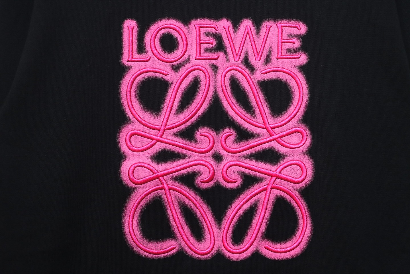 Loewe Neon Embroidery Fluorescent Pink Crew Neck Hoodie Black