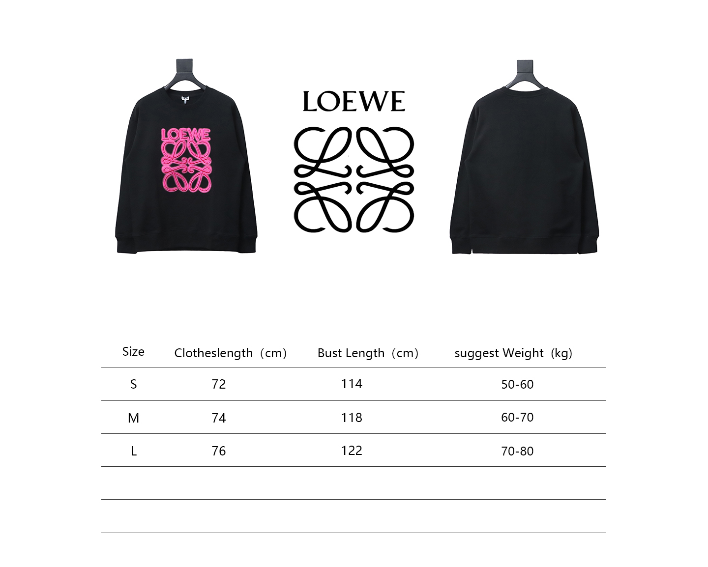Loewe Neon Embroidery Fluorescent Pink Crew Neck Hoodie Black