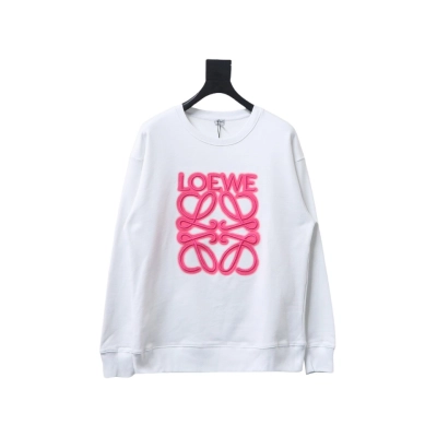 Loewe Neon Embroidery Fluorescent Pink Crew Neck Hoodie White 01