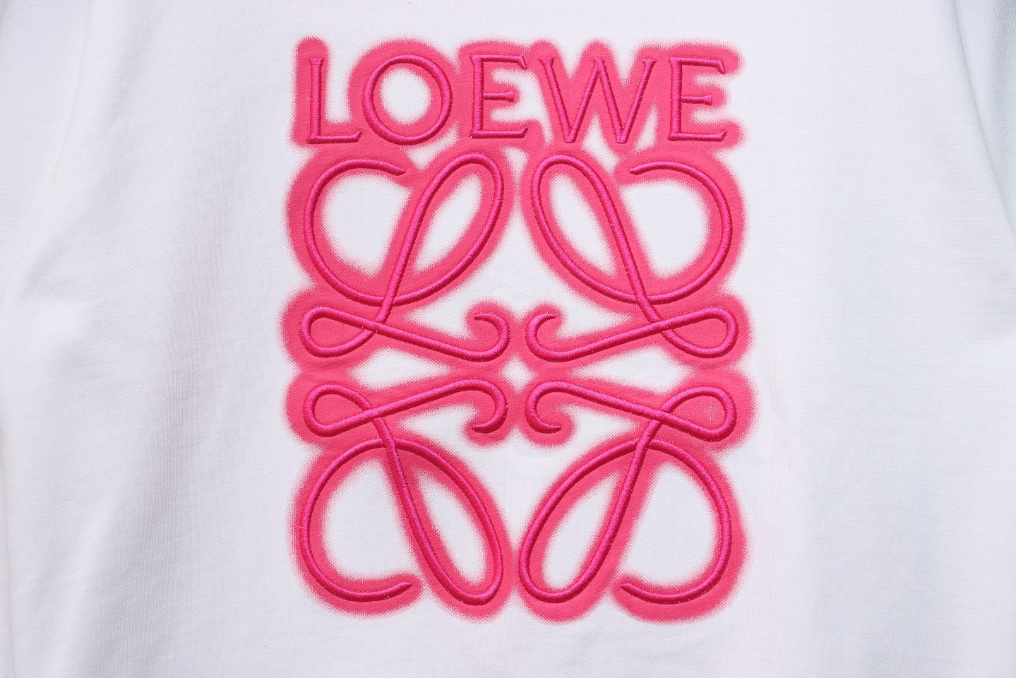 Loewe Neon Embroidery Fluorescent Pink Crew Neck Hoodie White