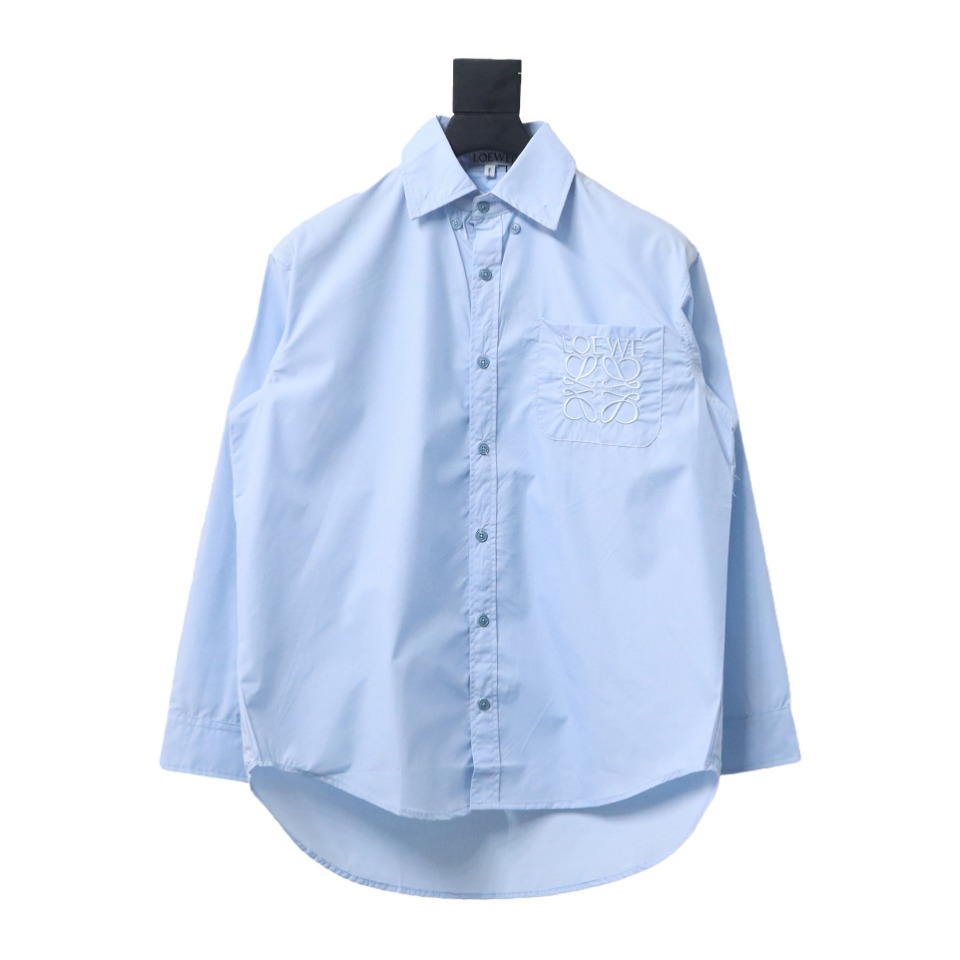 Loewe New Chest Pocket Cuffs Embroidered Logo Lapel Shirt Blue