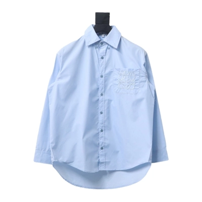 Loewe New Chest Pocket Cuffs Embroidered Logo Lapel Shirt Blue 01