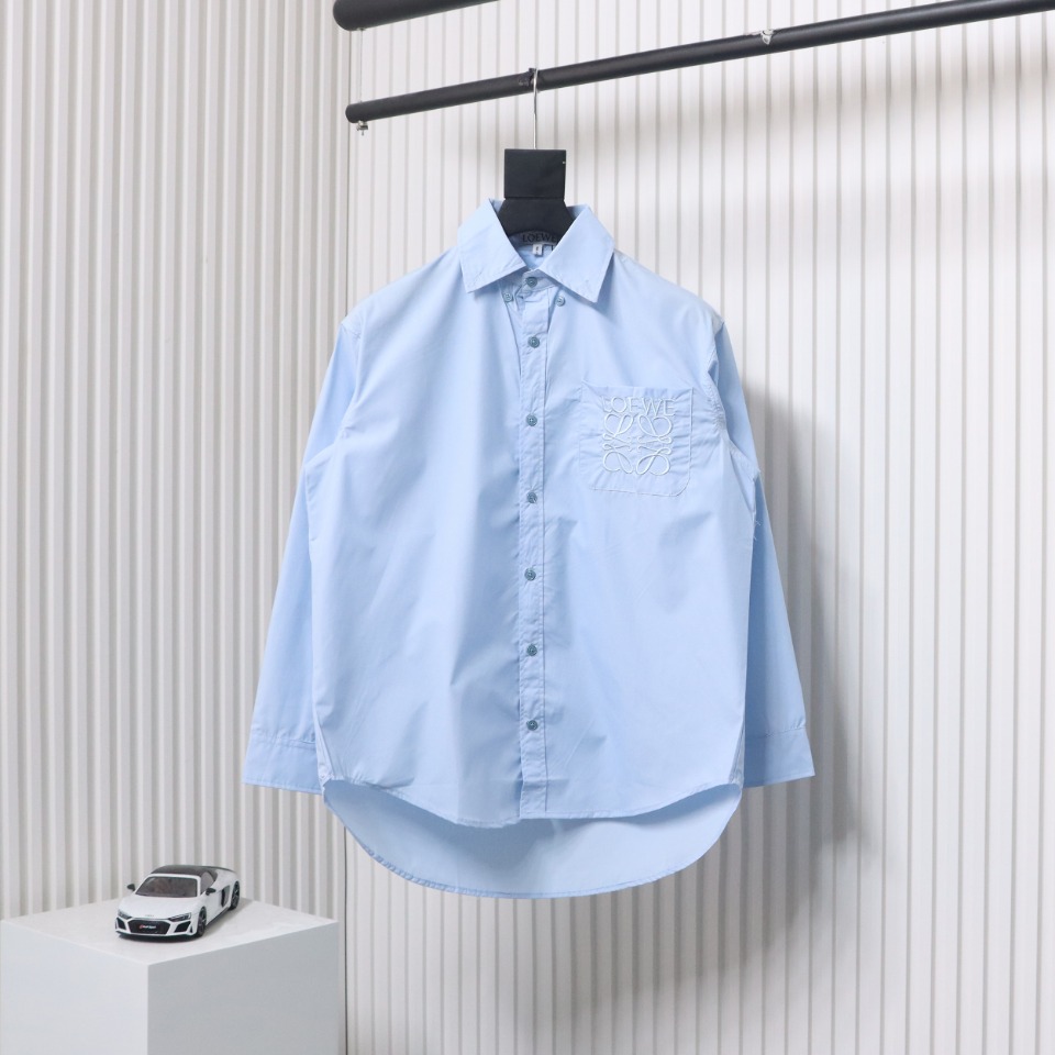 Loewe New Chest Pocket Cuffs Embroidered Logo Lapel Shirt Blue