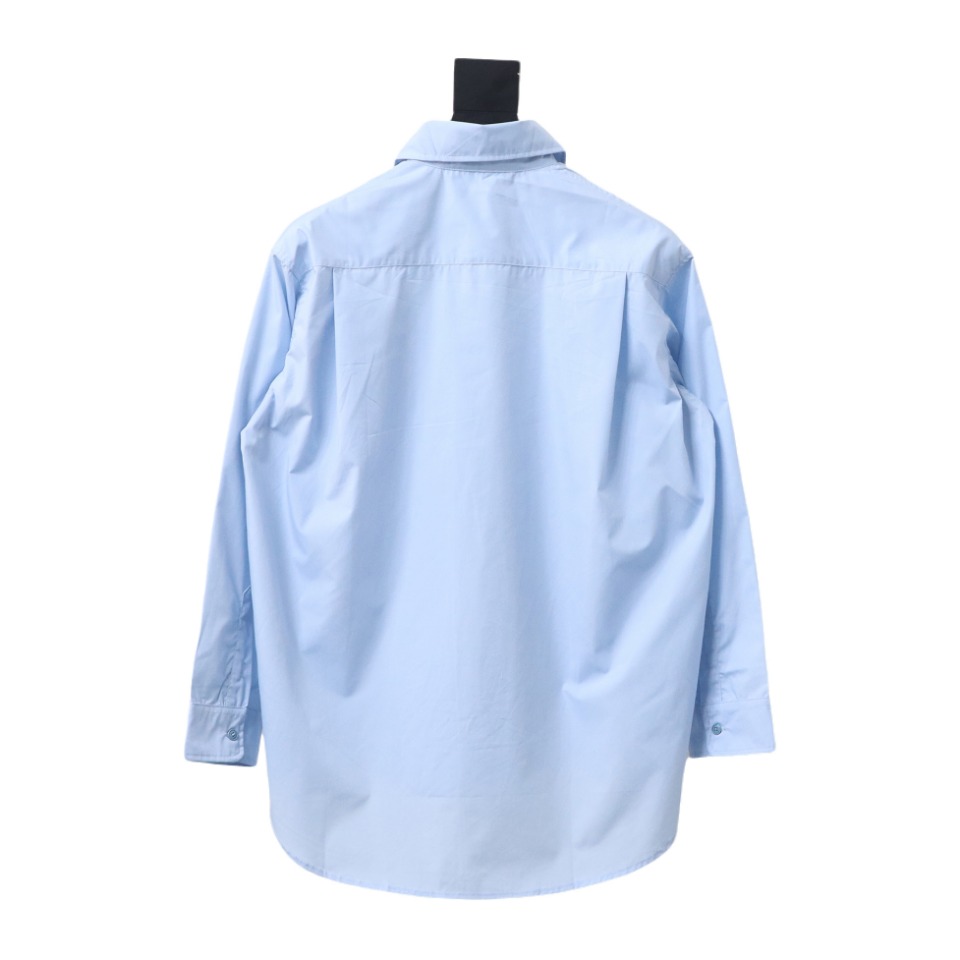 Loewe New Chest Pocket Cuffs Embroidered Logo Lapel Shirt Blue