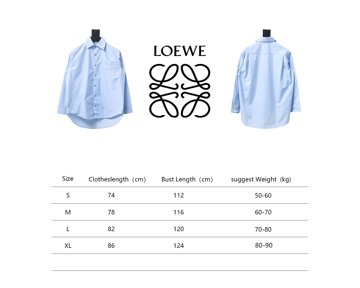 Loewe New Chest Pocket Cuffs Embroidered Logo Lapel Shirt Blue