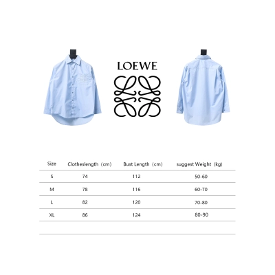 Loewe New Chest Pocket Cuffs Embroidered Logo Lapel Shirt Blue 02