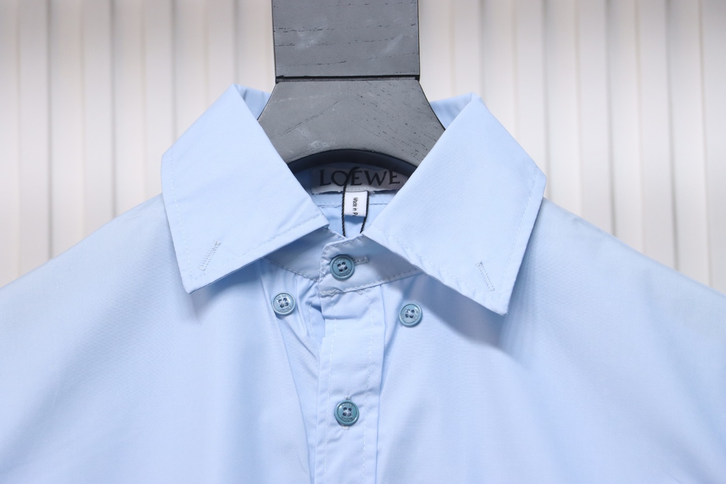 Loewe New Chest Pocket Cuffs Embroidered Logo Lapel Shirt Blue