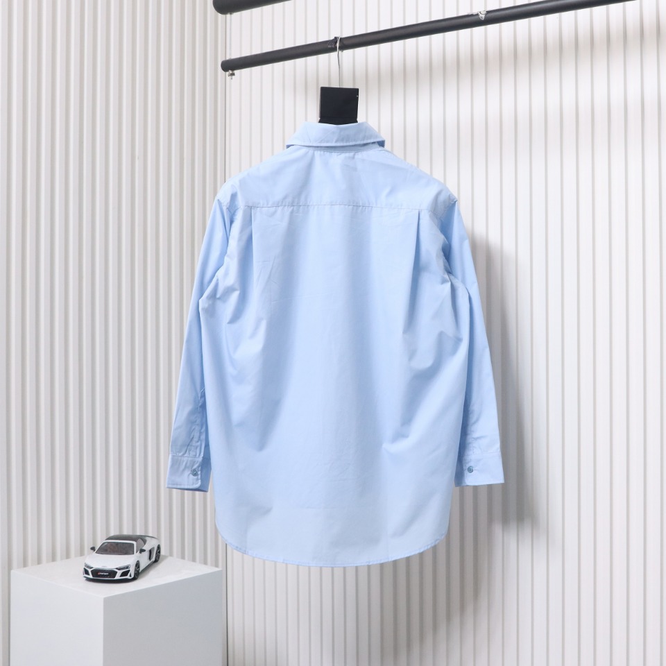 Loewe New Chest Pocket Cuffs Embroidered Logo Lapel Shirt Blue