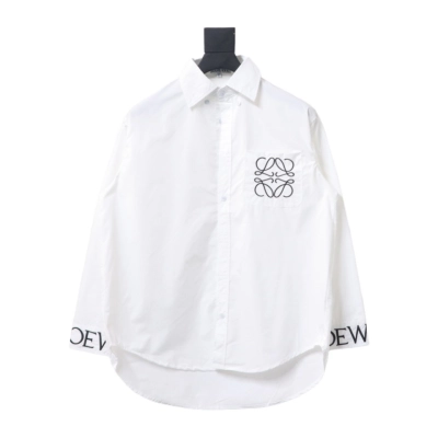 Loewe New Chest Pocket Cuffs Embroidered Logo Lapel Shirt White 01