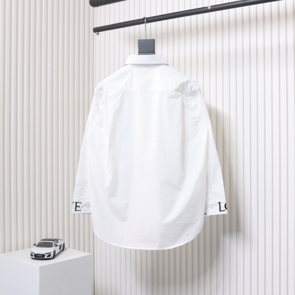 Loewe New Chest Pocket Cuffs Embroidered Logo Lapel Shirt White