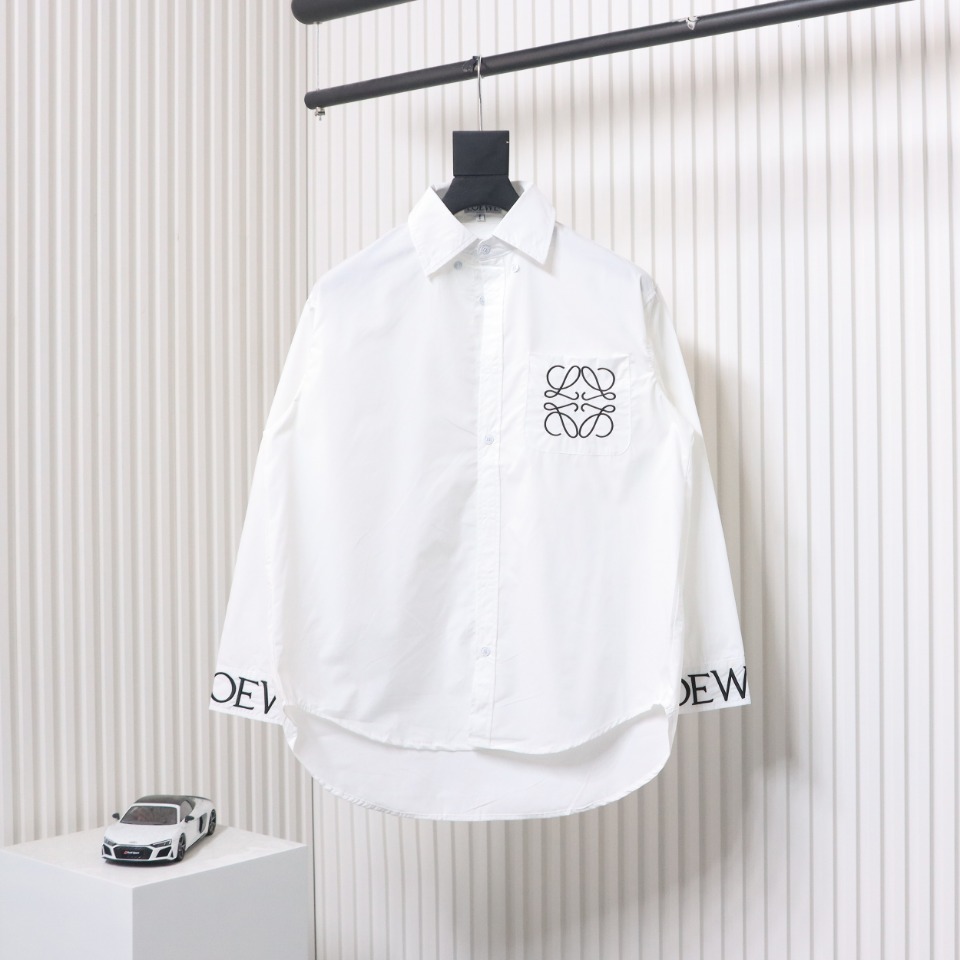 Loewe New Chest Pocket Cuffs Embroidered Logo Lapel Shirt White