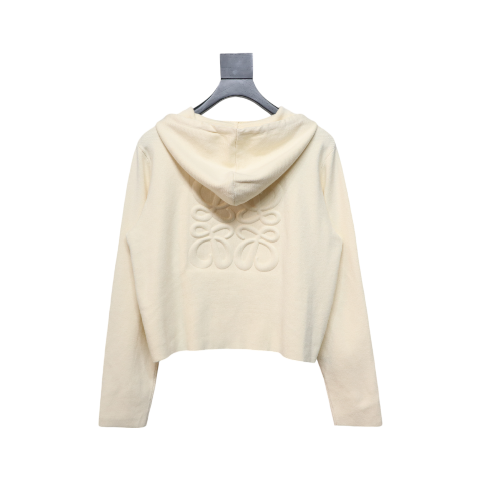 Loewe Wool Embossed Back Zip-Up Sweater Jacket Beige