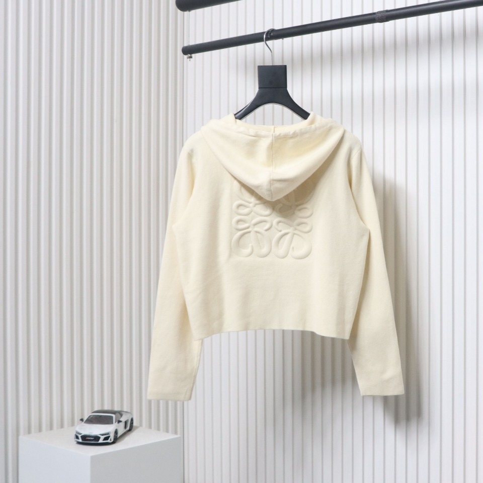 Loewe Wool Embossed Back Zip-Up Sweater Jacket Beige