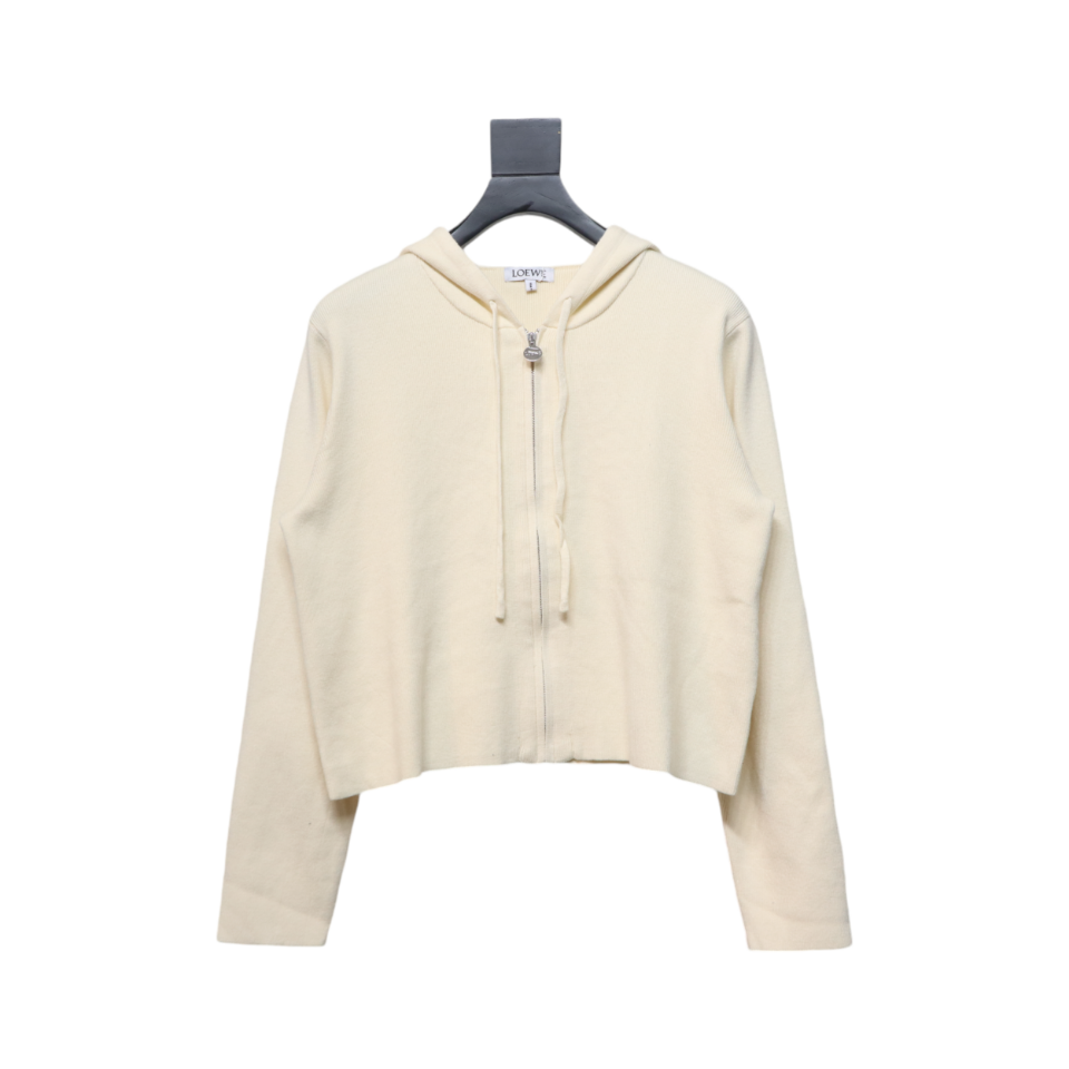 Loewe Wool Embossed Back Zip-Up Sweater Jacket Beige