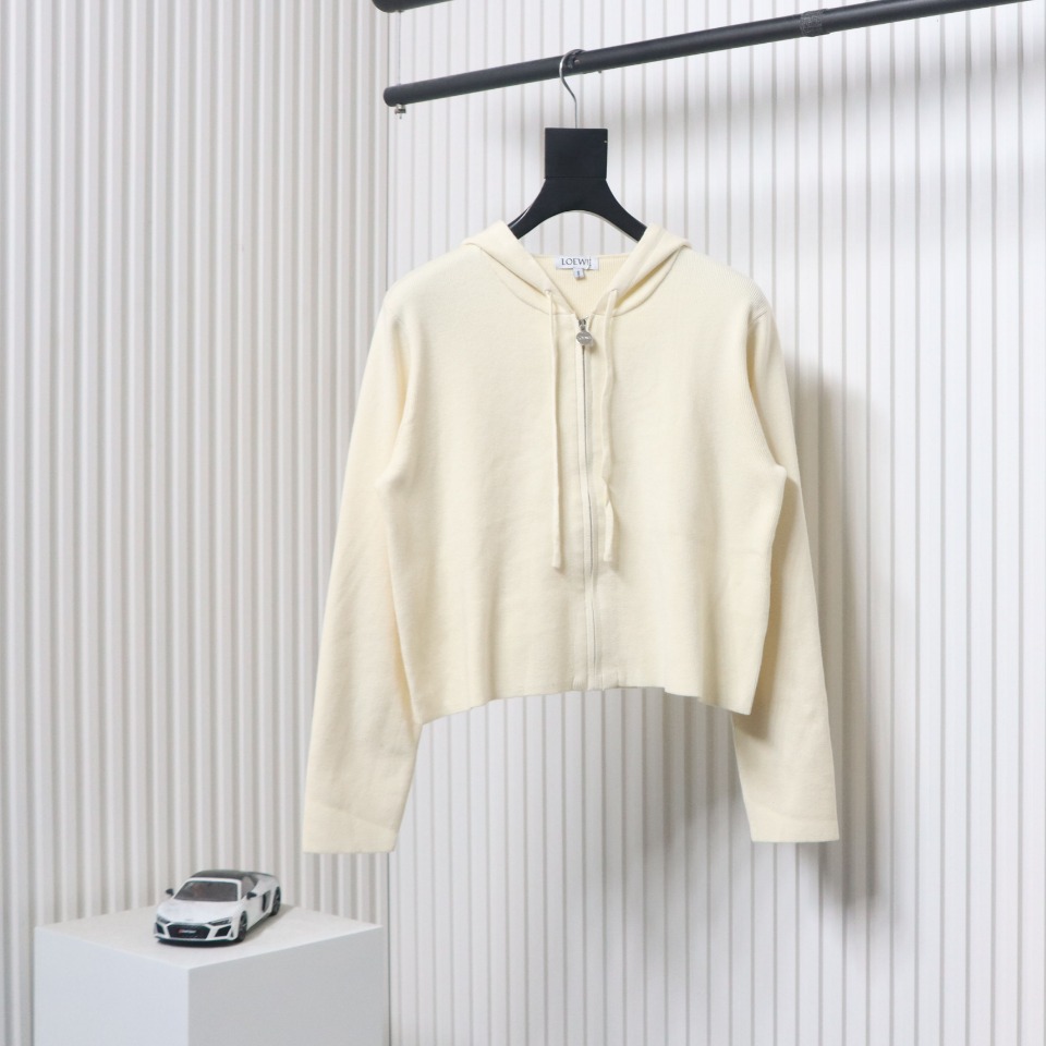 Loewe Wool Embossed Back Zip-Up Sweater Jacket Beige