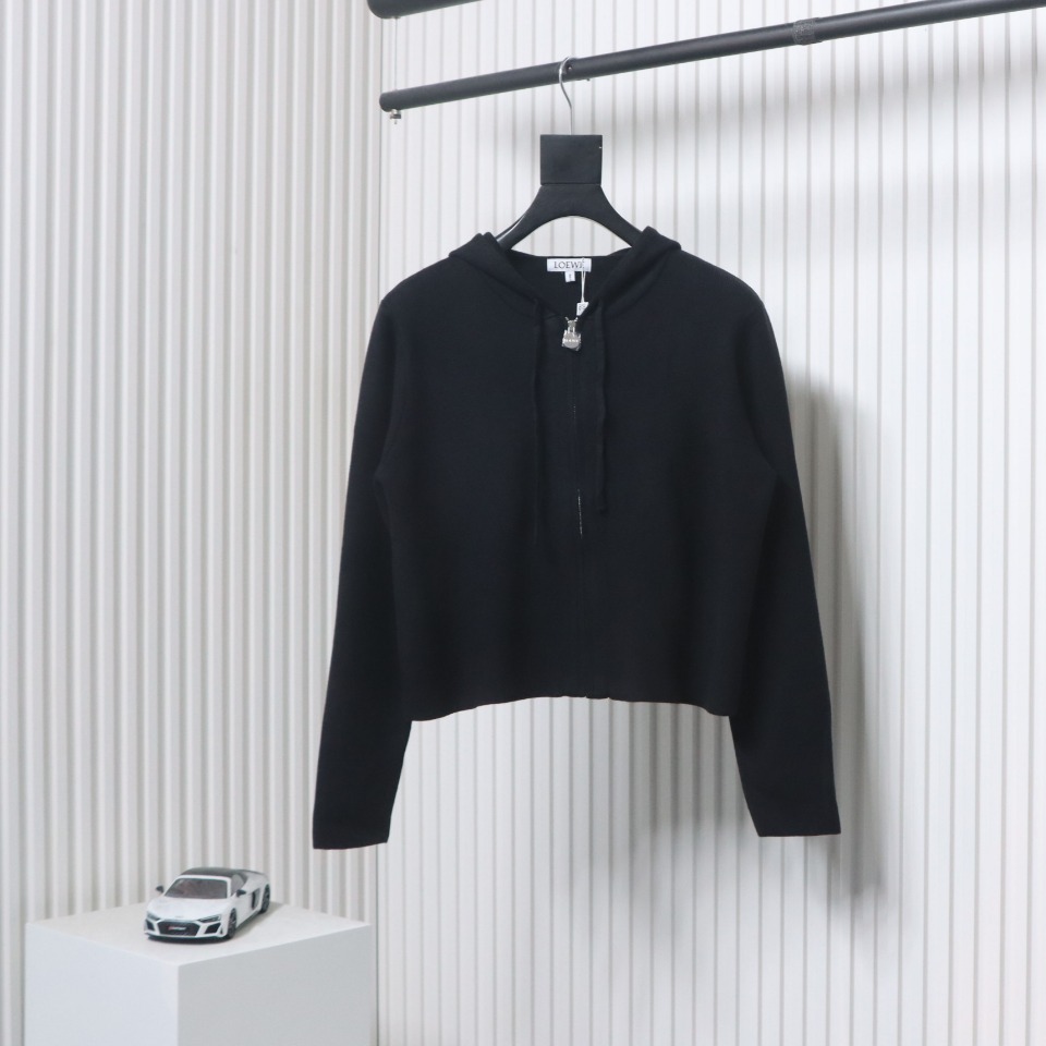 Loewe Wool Embossed Back Zip-Up Sweater Jacket Black