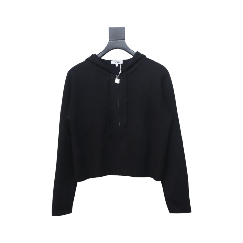 Loewe Wool Embossed Back Zip-Up Sweater Jacket Black