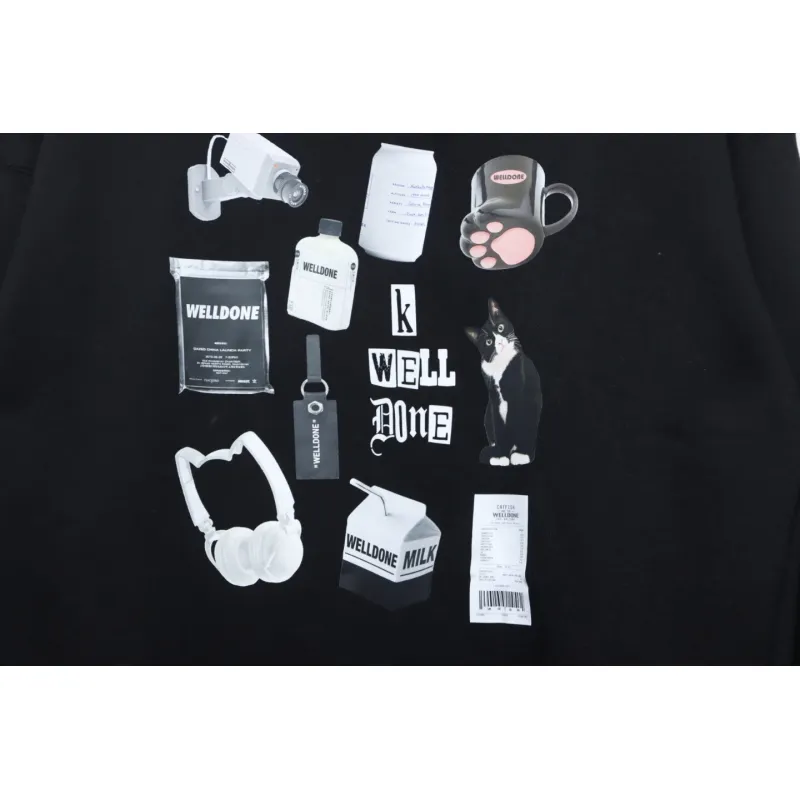 We11 Done 24FW Cup Kitten Crew Neck Hoodie Black