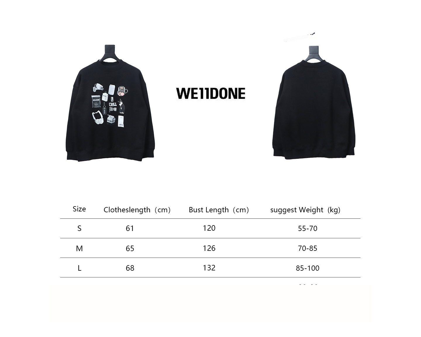 We11 Done 24FW Cup Kitten Crew Neck Hoodie Black