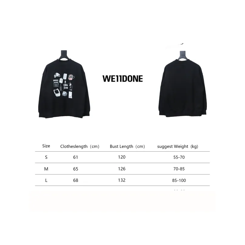 We11 Done 24FW Cup Kitten Crew Neck Hoodie Black