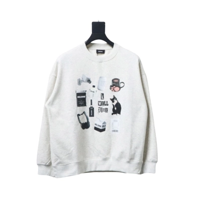 We11 Done 24FW Cup Kitten Crew Neck Hoodie Light Grey 01
