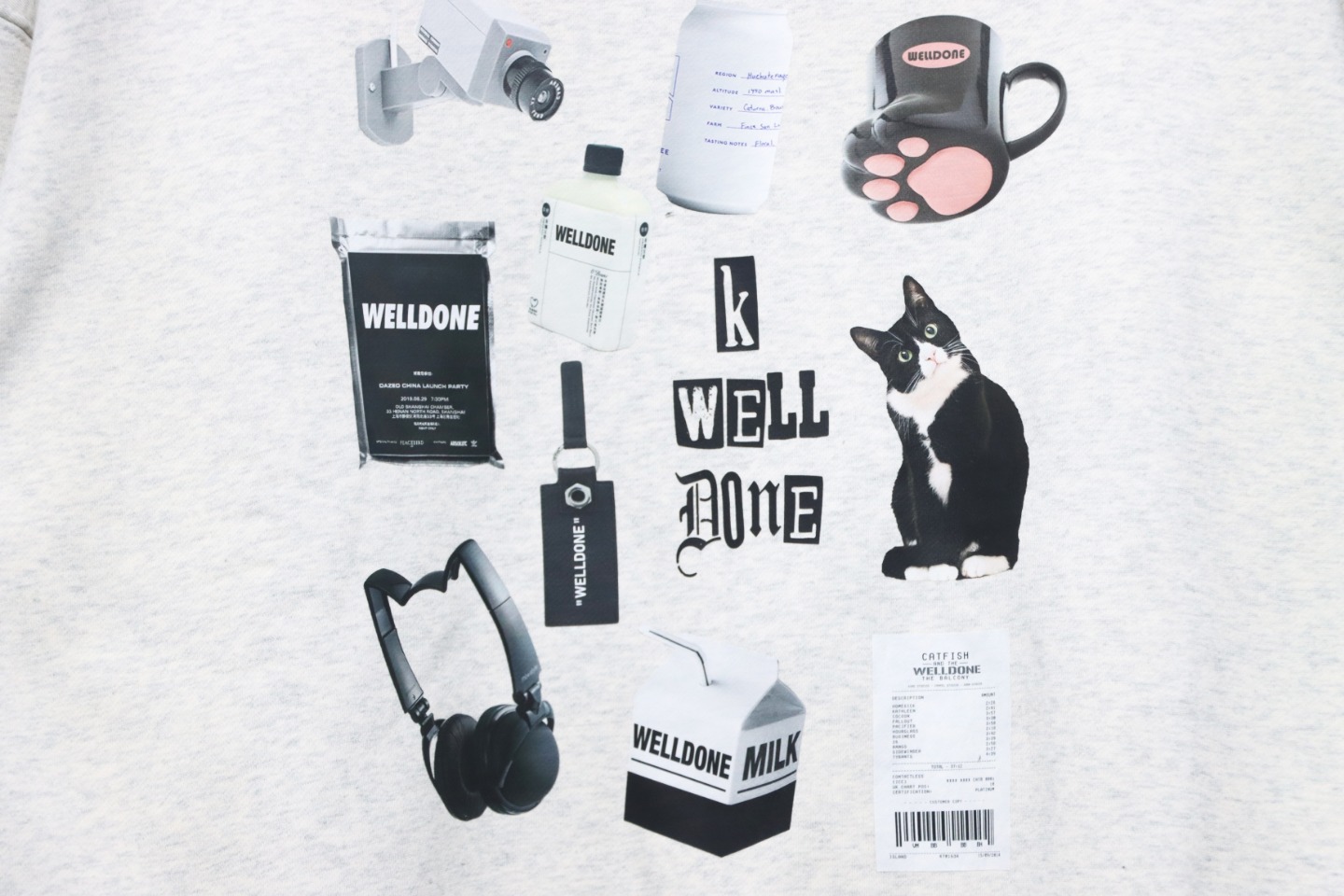 We11 Done 24FW Cup Kitten Crew Neck Hoodie Light Grey