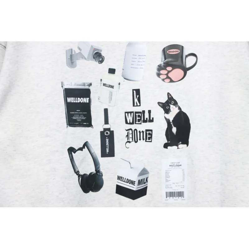 We11 Done 24FW Cup Kitten Crew Neck Hoodie Light Grey