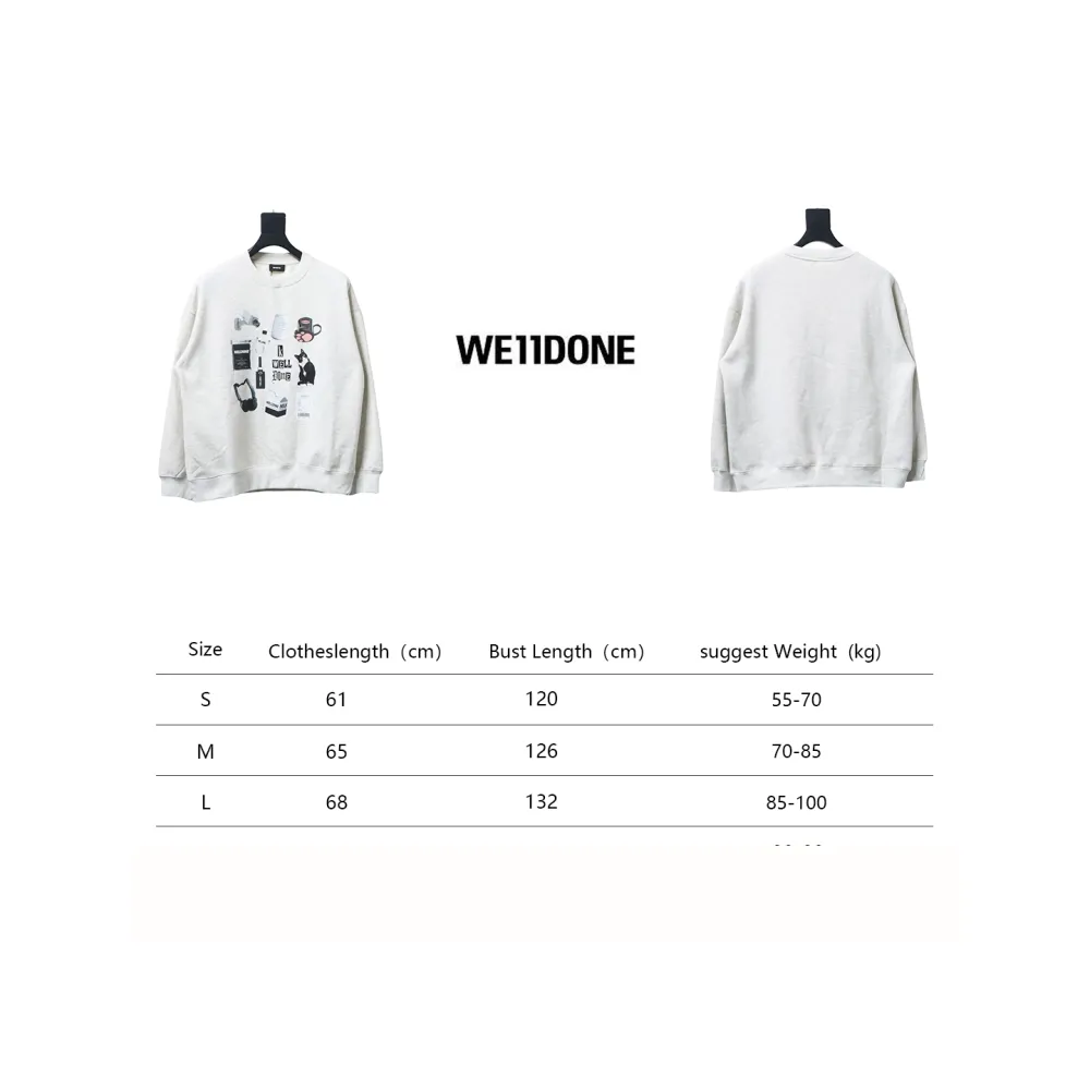 We11 Done 24FW Cup Kitten Crew Neck Hoodie Light Grey