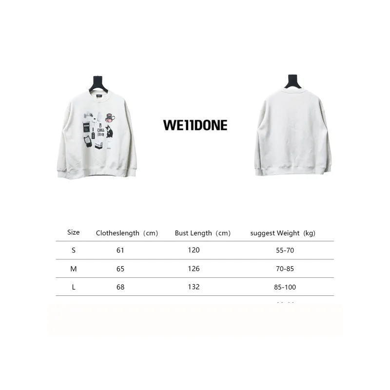 We11 Done 24FW Cup Kitten Crew Neck Hoodie Light Grey