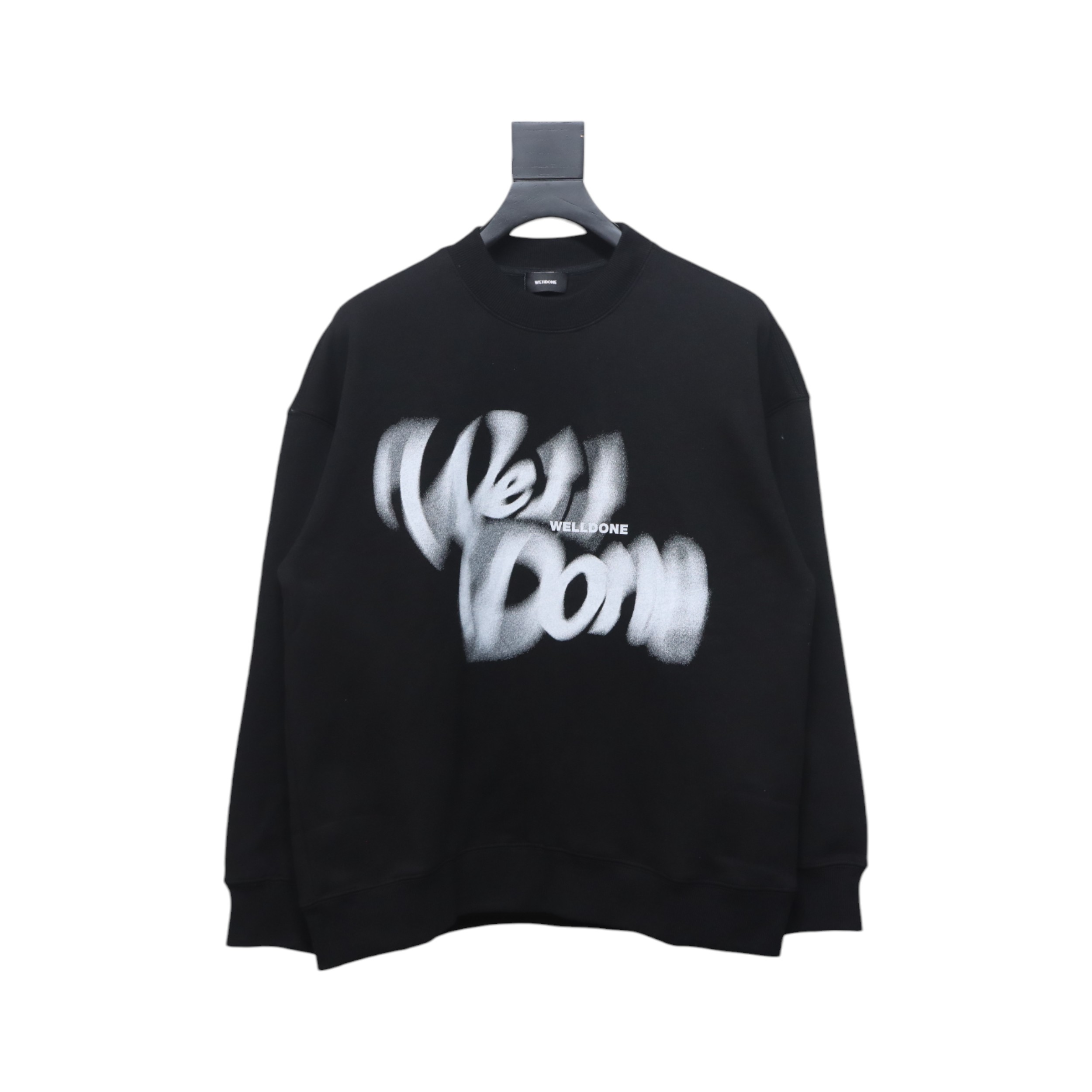 We11 Done 24FW Dynamic Lettering Round Neck Hoodie Black