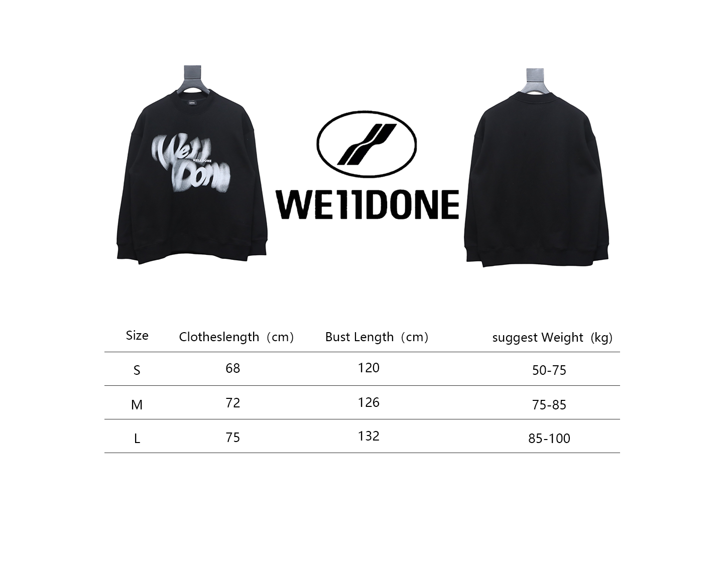 We11 Done 24FW Dynamic Lettering Round Neck Hoodie Black