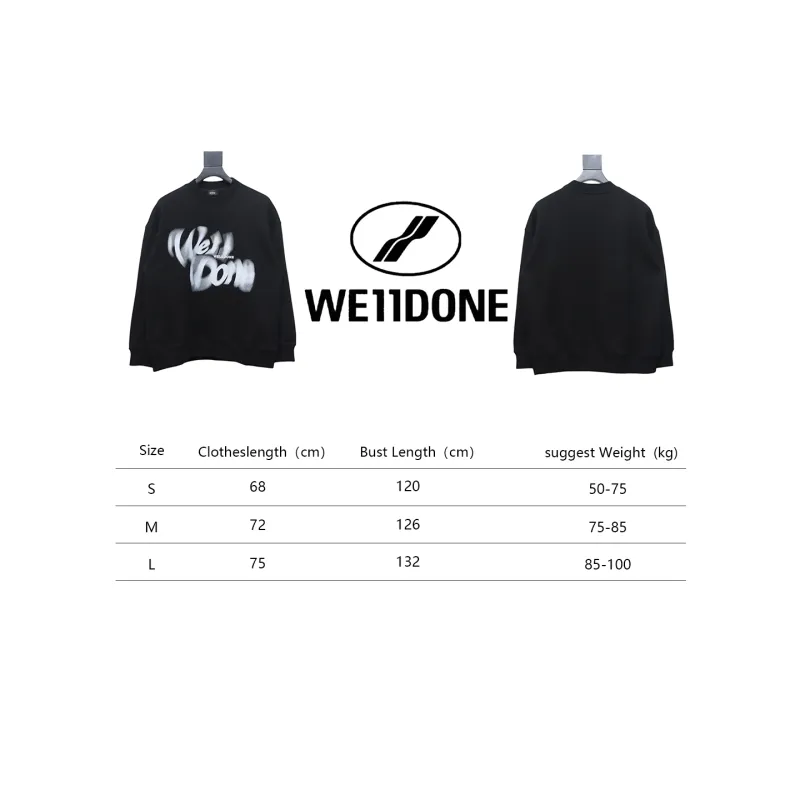 We11 Done 24FW Dynamic Lettering Round Neck Hoodie Black