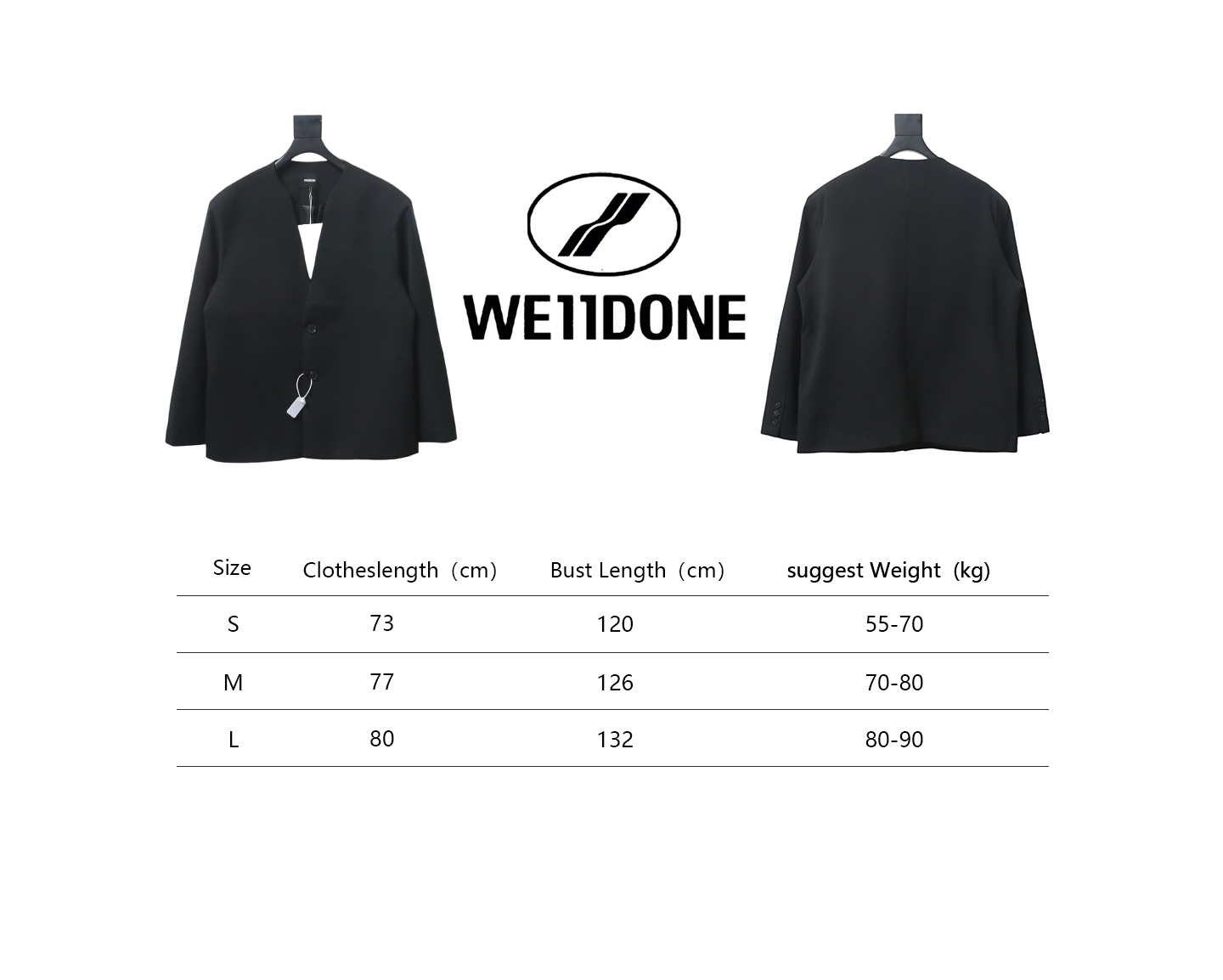 WE11 DONE 24FW G-Dragon Same Style Wool Collarless Suit Black