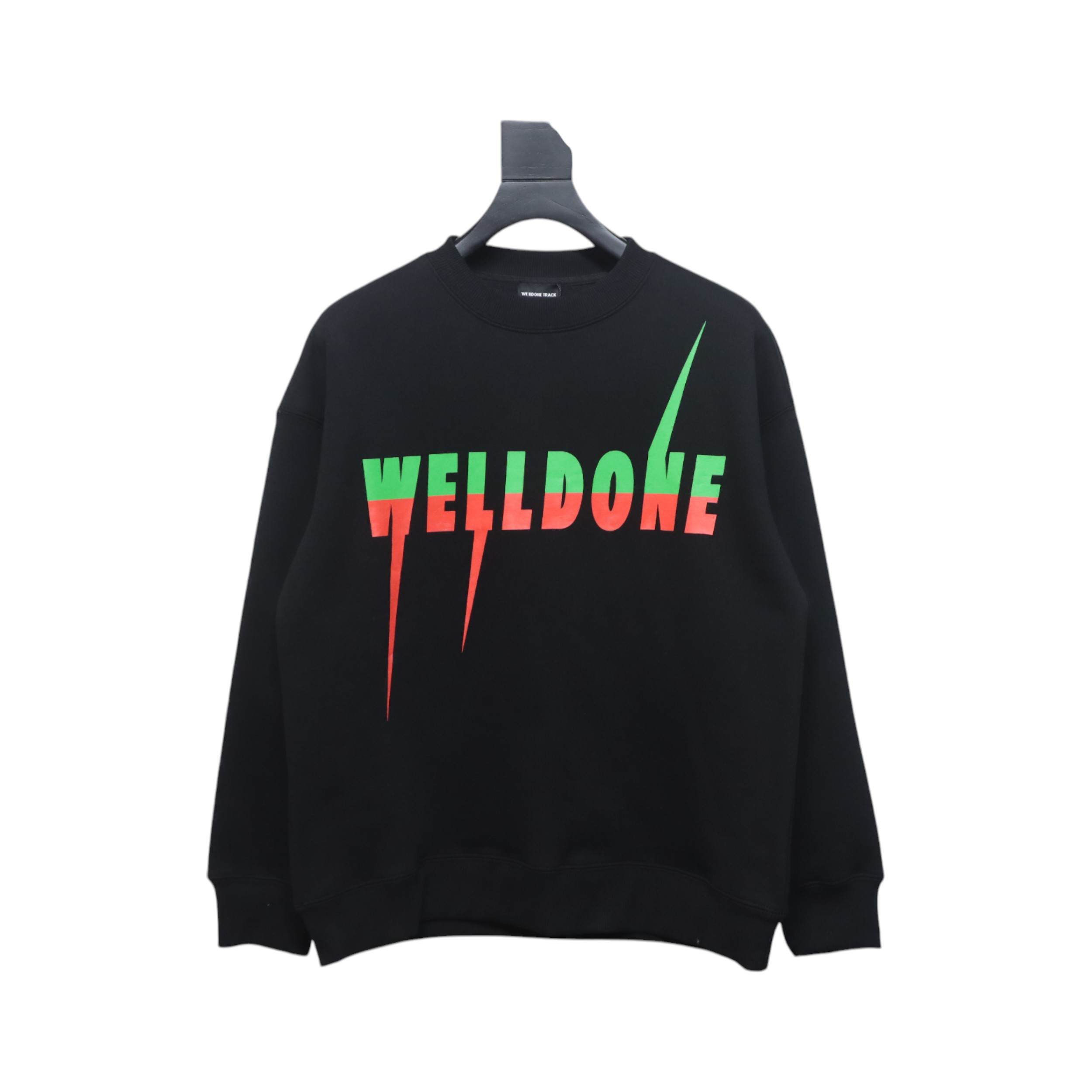 We11 Done 24FW Lightning Letters Crewneck Hoodie Black