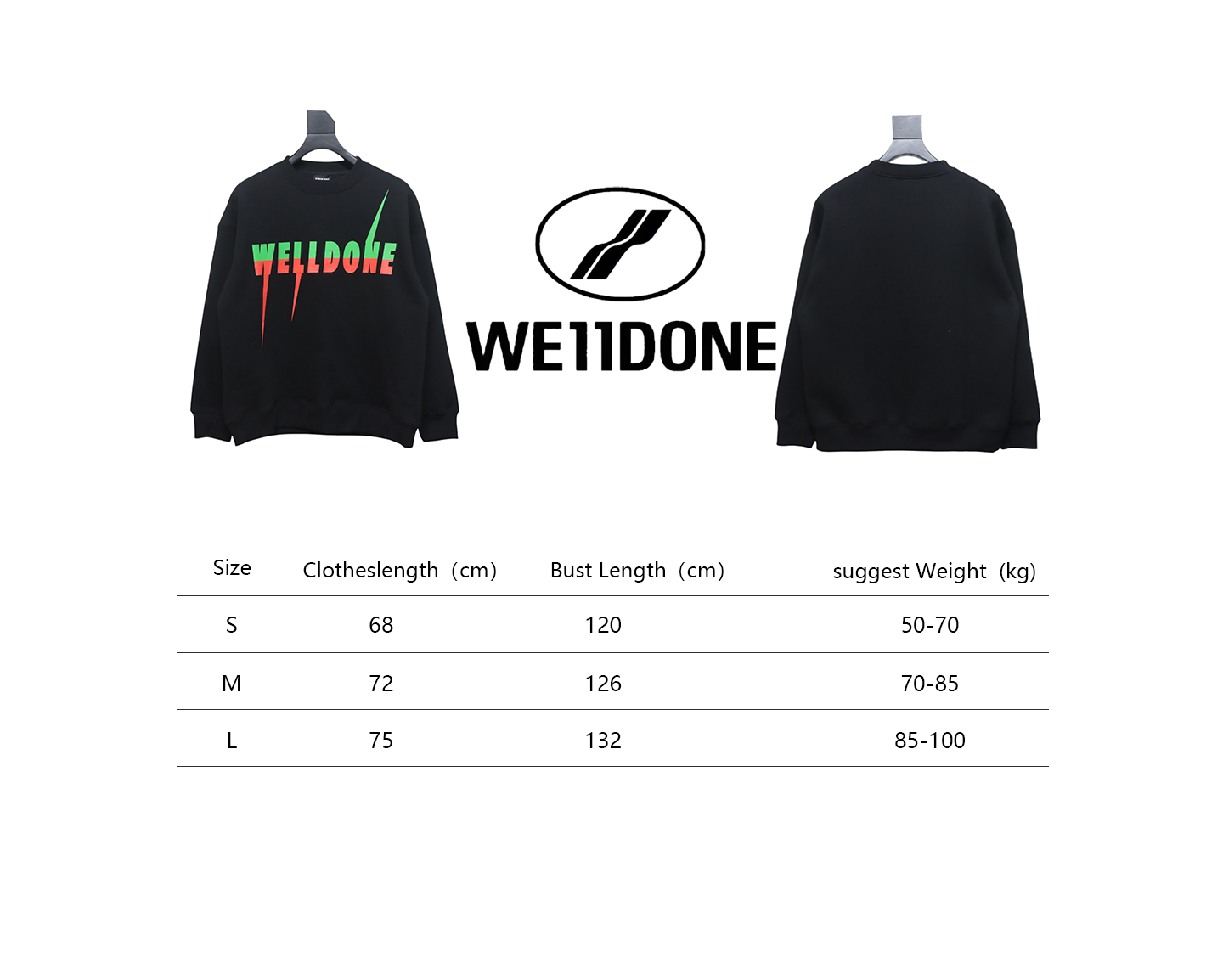We11 Done 24FW Lightning Letters Crewneck Hoodie Black