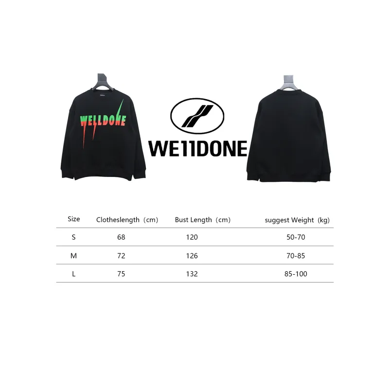 We11 Done 24FW Lightning Letters Crewneck Hoodie Black