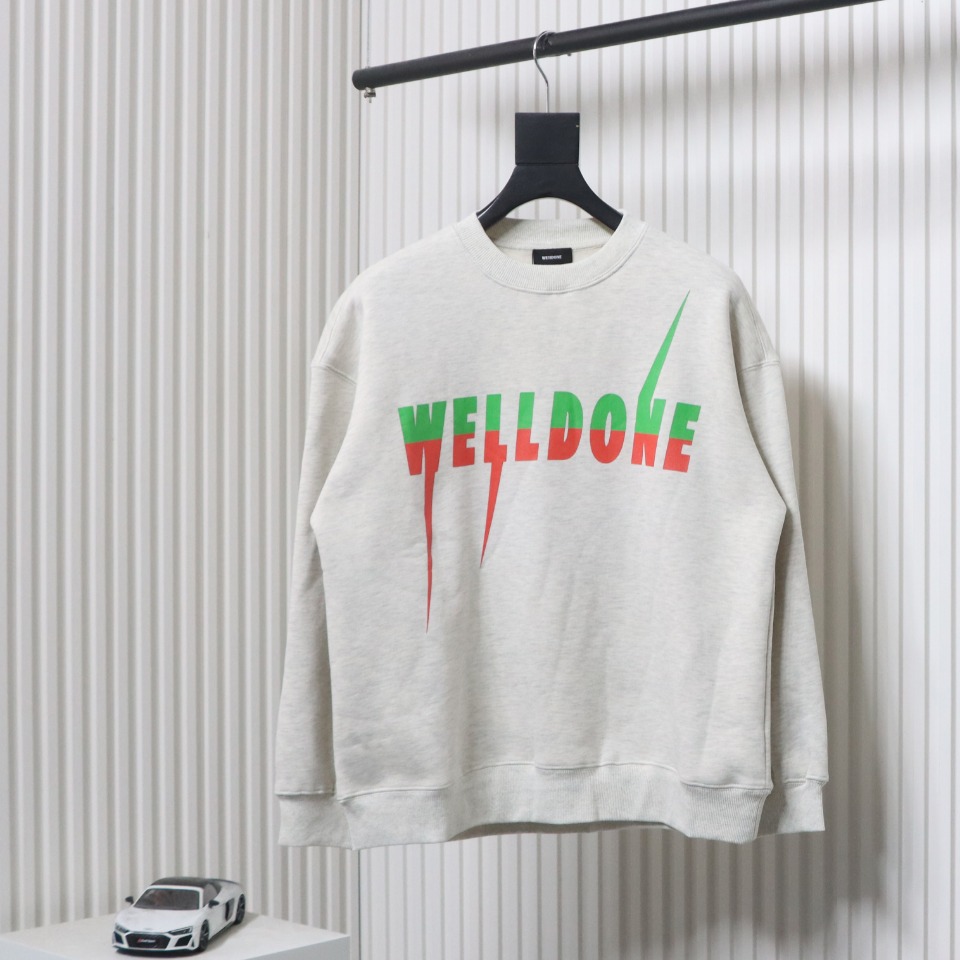 We11 Done 24FW Lightning Letters Crewneck Hoodie Light Grey