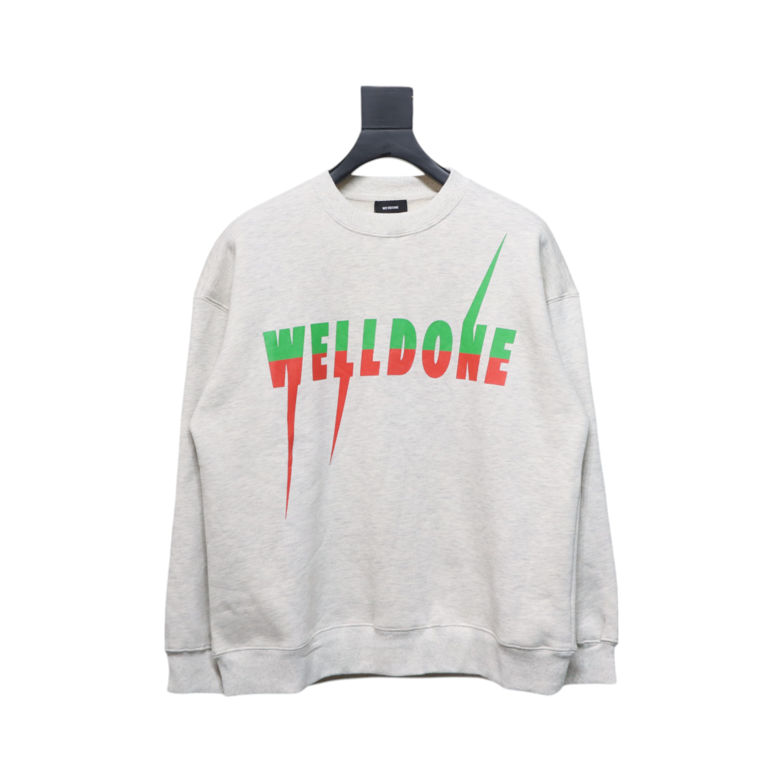 We11 Done 24FW Lightning Letters Crewneck Hoodie Light Grey