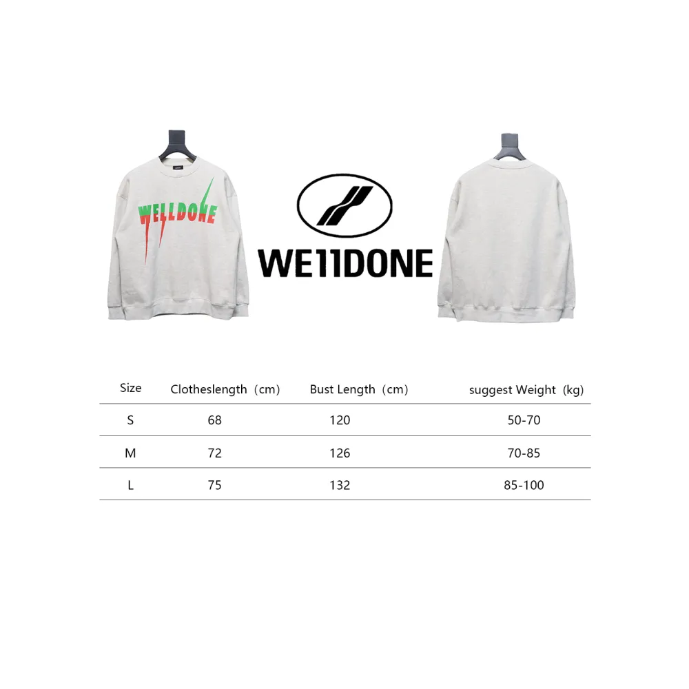 We11 Done 24FW Lightning Letters Crewneck Hoodie Light Grey