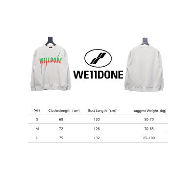 We11 Done 24FW Lightning Letters Crewneck Hoodie Light Grey 02