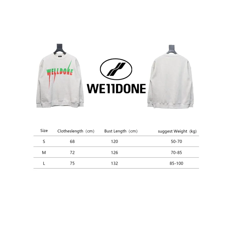 We11 Done 24FW Lightning Letters Crewneck Hoodie Light Grey